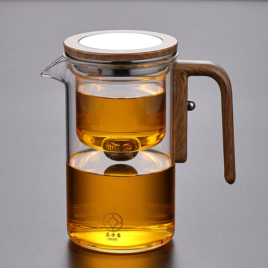 Glass Tea Infuser Pot with Wooden Handle, Enchanted Teapot with Strainer