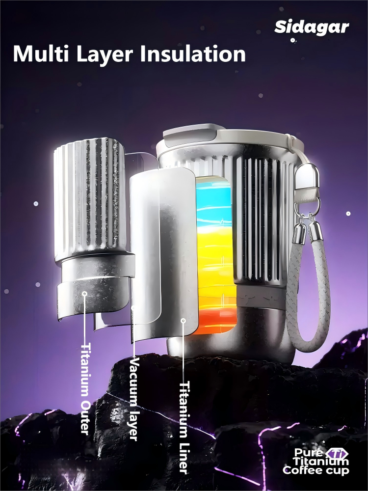 Sidagar 100% Titanium Mug with Lid, Double-Wall Vacuum Insulation, Wide Mouth, Leak-Proof, Chemical-Free & Healthy, men and women hot & cold drinks, for Indoor & Outdoor Use