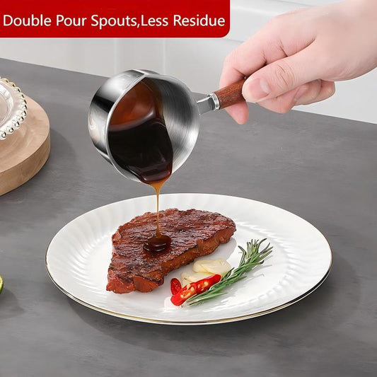 Butter Melting Pot Butter Warmer Small Saucepan Milk Warmer Stainless Steel Saucepan with Dual Pour Spouts, 0.3-Quart, Silver (300ml)