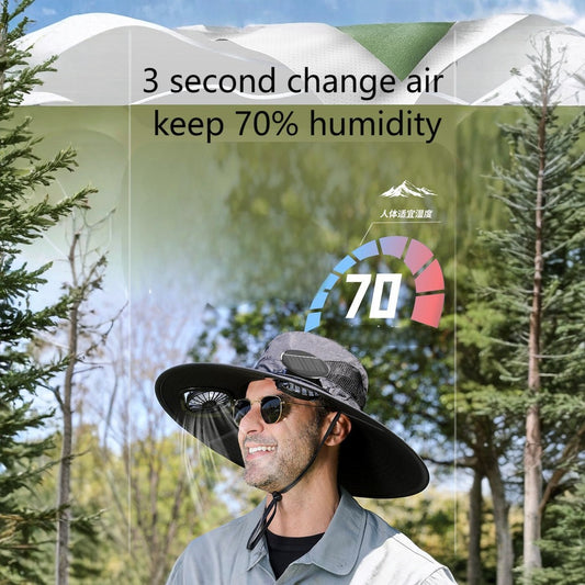 Wide Brim Solar Fan Hats for Men Women - UPF 50+ Hat with Solar Fans Built in- Solar panel & USB Charging Fan
