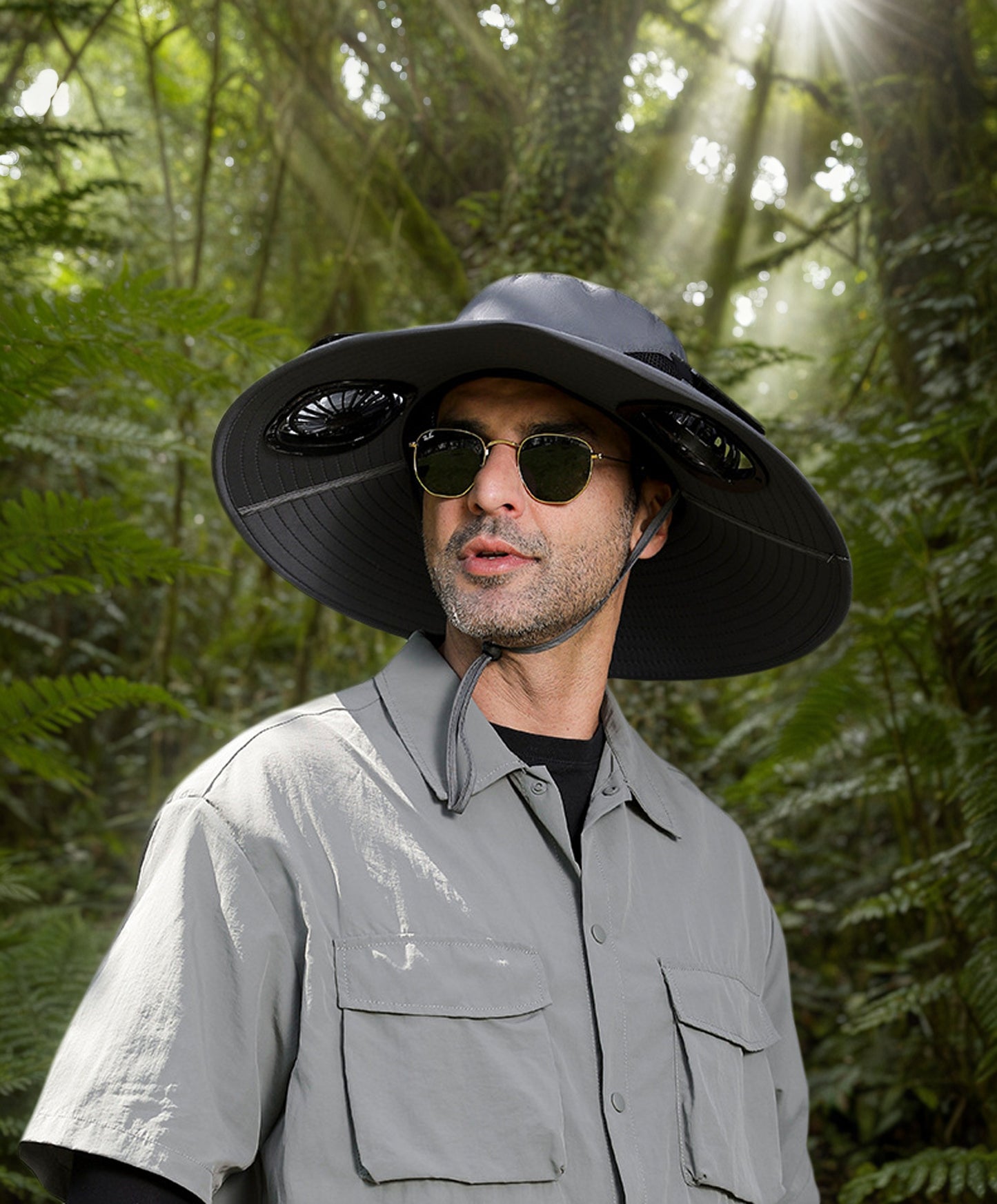 Wide Brim Solar Fan Hats for Men Women - UPF 50+ Hat with Solar Fans Built in- Solar panel & USB Charging Fan