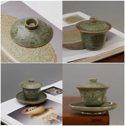 Yaozhou celadon cover bowl, chinese traditional porcelain,Yaozhou porcelain