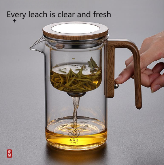 Glass Tea Infuser Pot with Wooden Handle, Enchanted Teapot with Strainer