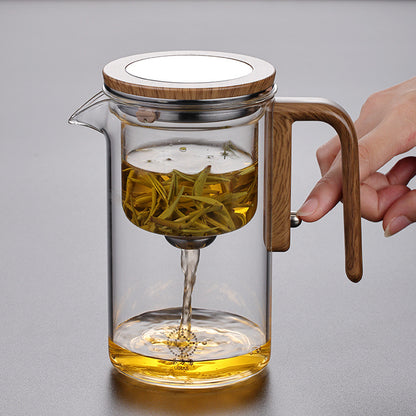 Glass Tea Infuser Pot with Wooden Handle, Enchanted Teapot with Strainer