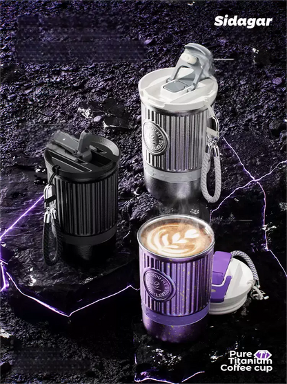 Sidagar 100% Titanium Mug with Lid, Double-Wall Vacuum Insulation, Wide Mouth, Leak-Proof, Chemical-Free & Healthy, men and women hot & cold drinks, for Indoor & Outdoor Use