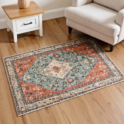 24 * 35in Washable Small Rugs for Entryway Doormat Indoor Entrance, Throw Rugs with Rubber Backing Washable, Bohemian Soft Non-Slip Bathroom Carpet for Bath Front Door Kitchen Floor