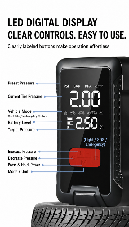10-in-1 Portable Car Jump Starter with Air Compressor – Your Ultimate Roadside Emergency Companion