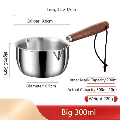 Butter Melting Pot Butter Warmer Small Saucepan Milk Warmer Stainless Steel Saucepan with Dual Pour Spouts, 0.3-Quart, Silver (300ml)