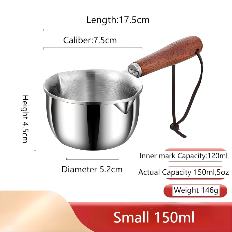 Butter Melting Pot Butter Warmer Small Saucepan Milk Warmer Stainless Steel Saucepan with Dual Pour Spouts, 0.3-Quart, Silver (300ml)