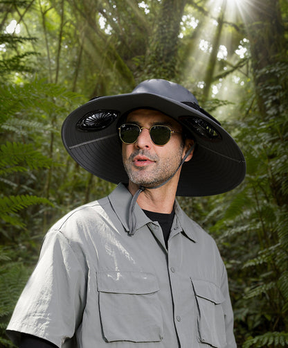 Wide Brim Solar Fan Hats for Men Women - UPF 50+ Hat with Solar Fans Built in- Solar panel & USB Charging Fan