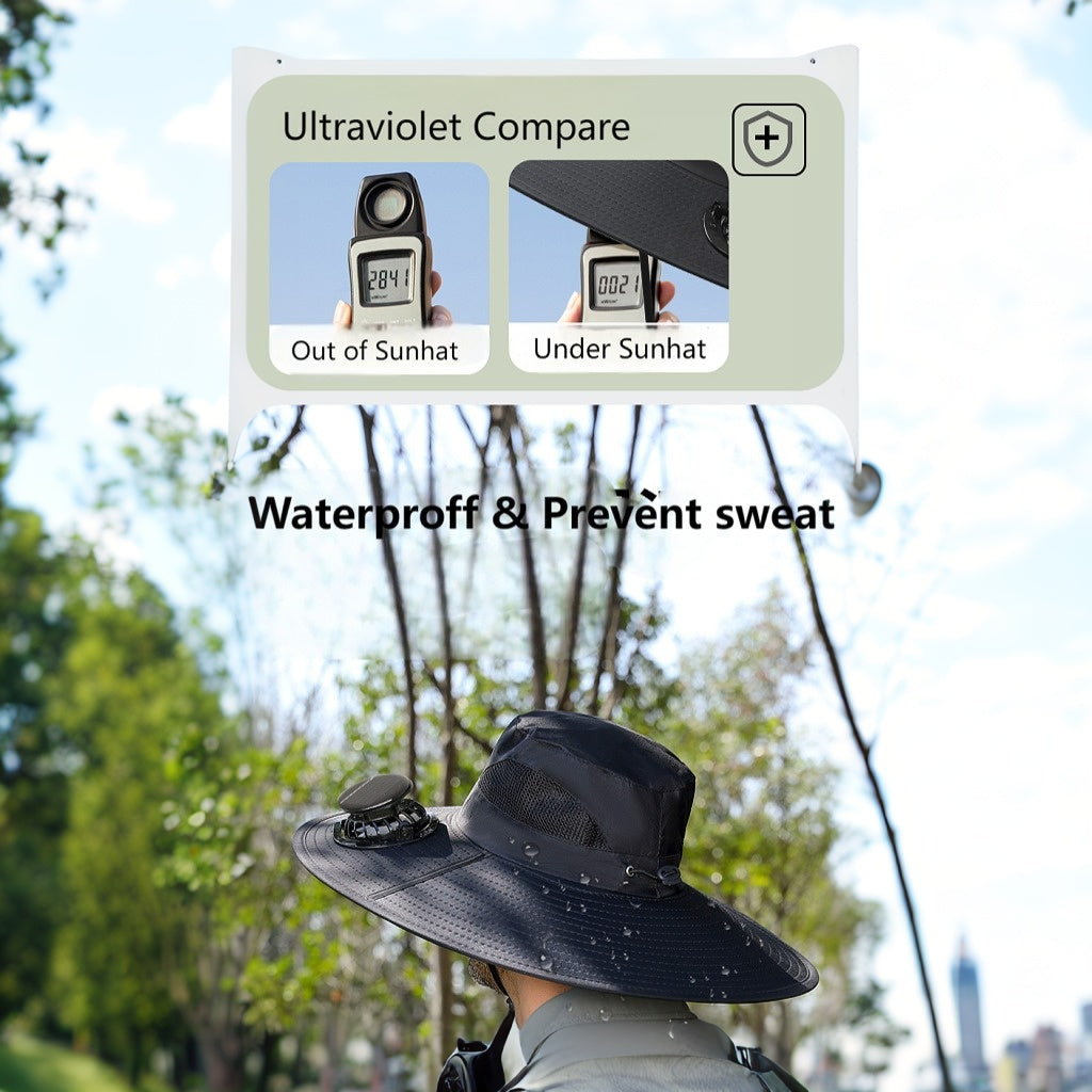 Wide Brim Solar Fan Hats for Men Women - UPF 50+ Hat with Solar Fans Built in- Solar panel & USB Charging Fan