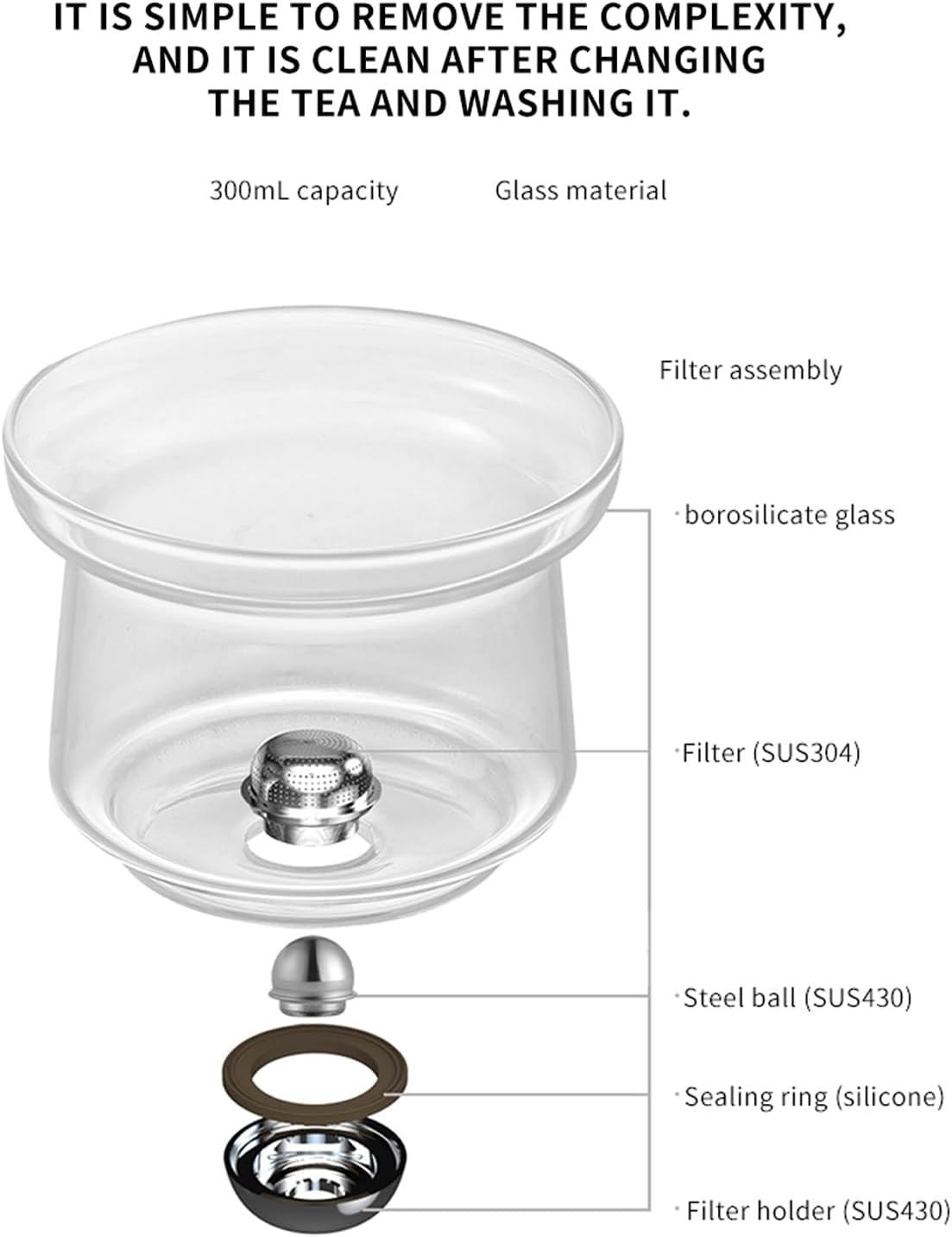 Glass Tea Infuser Pot with Wooden Handle, Enchanted Teapot with Strainer