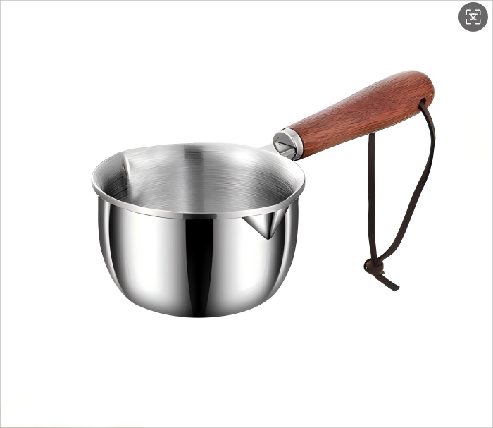 Butter Melting Pot Butter Warmer Small Saucepan Milk Warmer Stainless Steel Saucepan with Dual Pour Spouts, 0.3-Quart, Silver (300ml)
