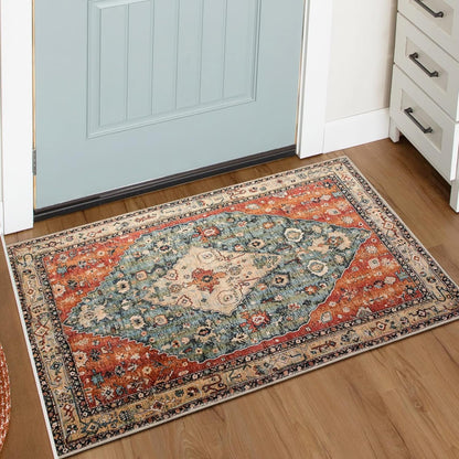 24 * 35in Washable Small Rugs for Entryway Doormat Indoor Entrance, Throw Rugs with Rubber Backing Washable, Bohemian Soft Non-Slip Bathroom Carpet for Bath Front Door Kitchen Floor