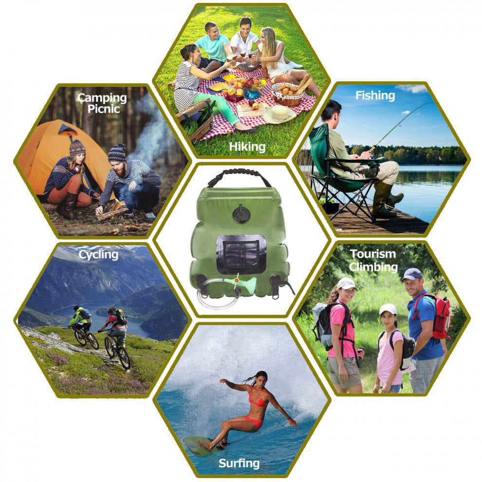 Portable Shower Bag, 5 Gal/20L Solar Heating Camping Shower Bag with Removable Hose&On-Off Switchable Shower Head, Compact Camping Shower for Camping, Hiking, Traveling, Beach Swimming