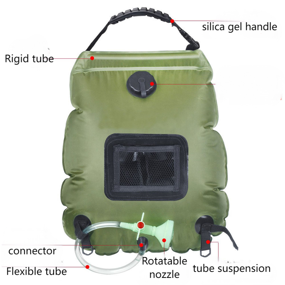 Portable Shower Bag, 5 Gal/20L Solar Heating Camping Shower Bag with Removable Hose&On-Off Switchable Shower Head, Compact Camping Shower for Camping, Hiking, Traveling, Beach Swimming