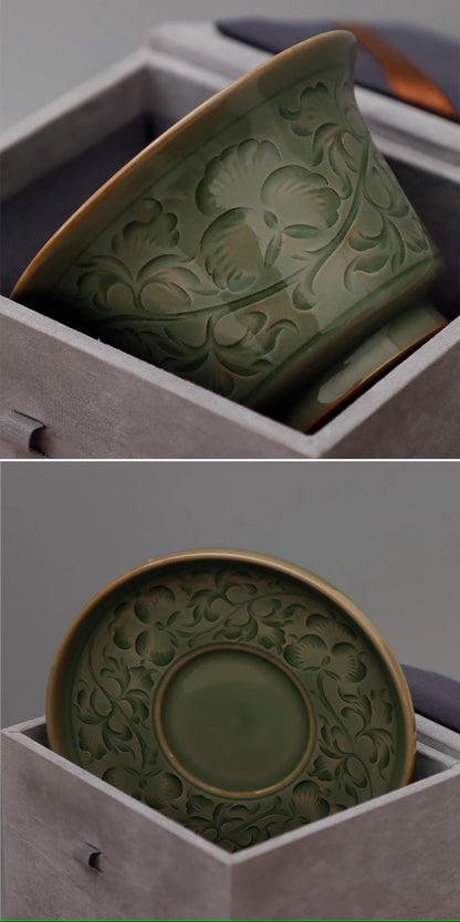 Yaozhou celadon cover bowl, chinese traditional porcelain,Yaozhou porcelain