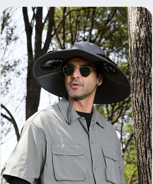 Wide Brim Solar Fan Hats for Men Women - UPF 50+ Hat with Solar Fans Built in- Solar panel & USB Charging Fan