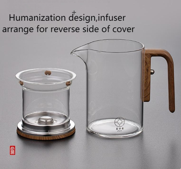 Glass Tea Infuser Pot with Wooden Handle, Enchanted Teapot with Strainer