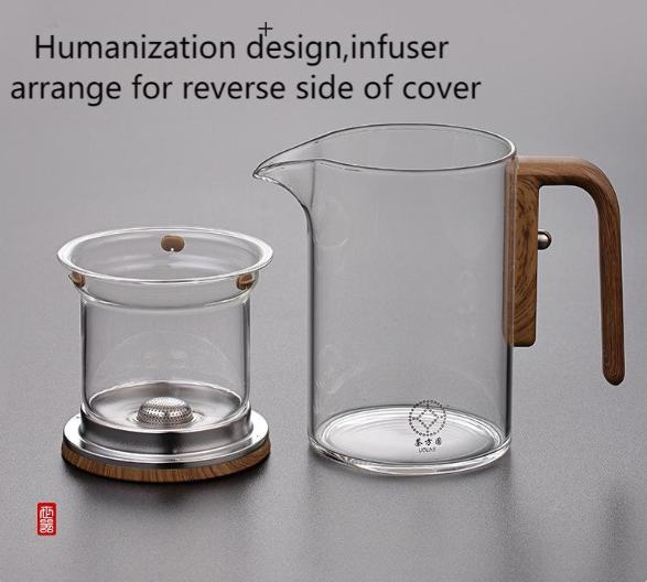 Glass Tea Infuser Pot with Wooden Handle, Enchanted Teapot with Strainer