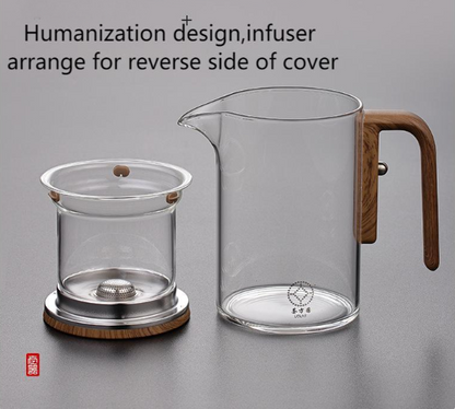 Glass Tea Infuser Pot with Wooden Handle, Enchanted Teapot with Strainer